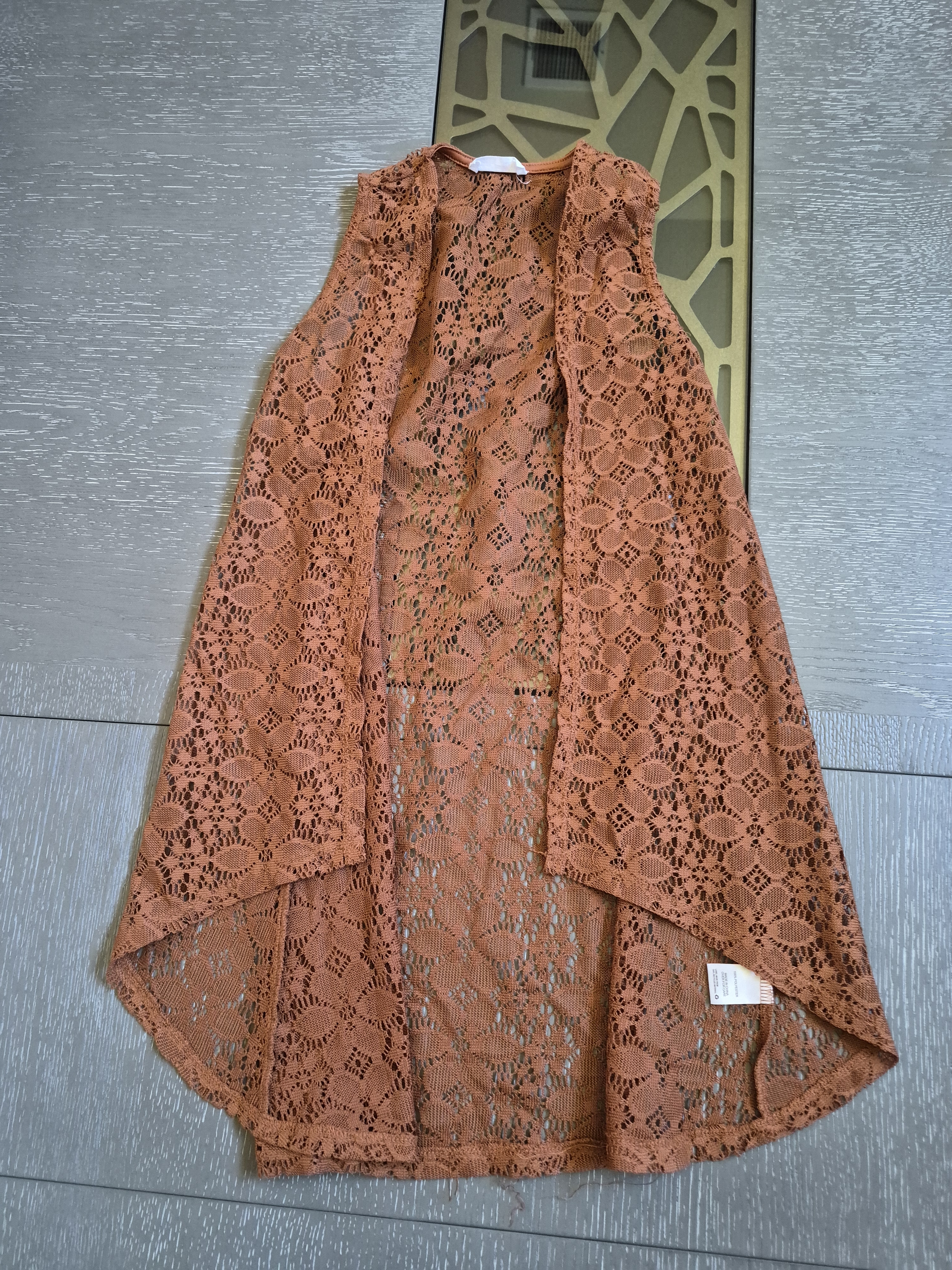 Beautees Rust Brown Crochet Lace Vest